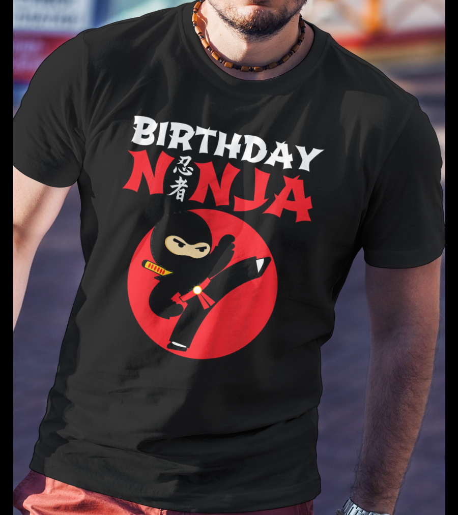 Birthday Ninja Kicking Action Kids Party T-Shirt