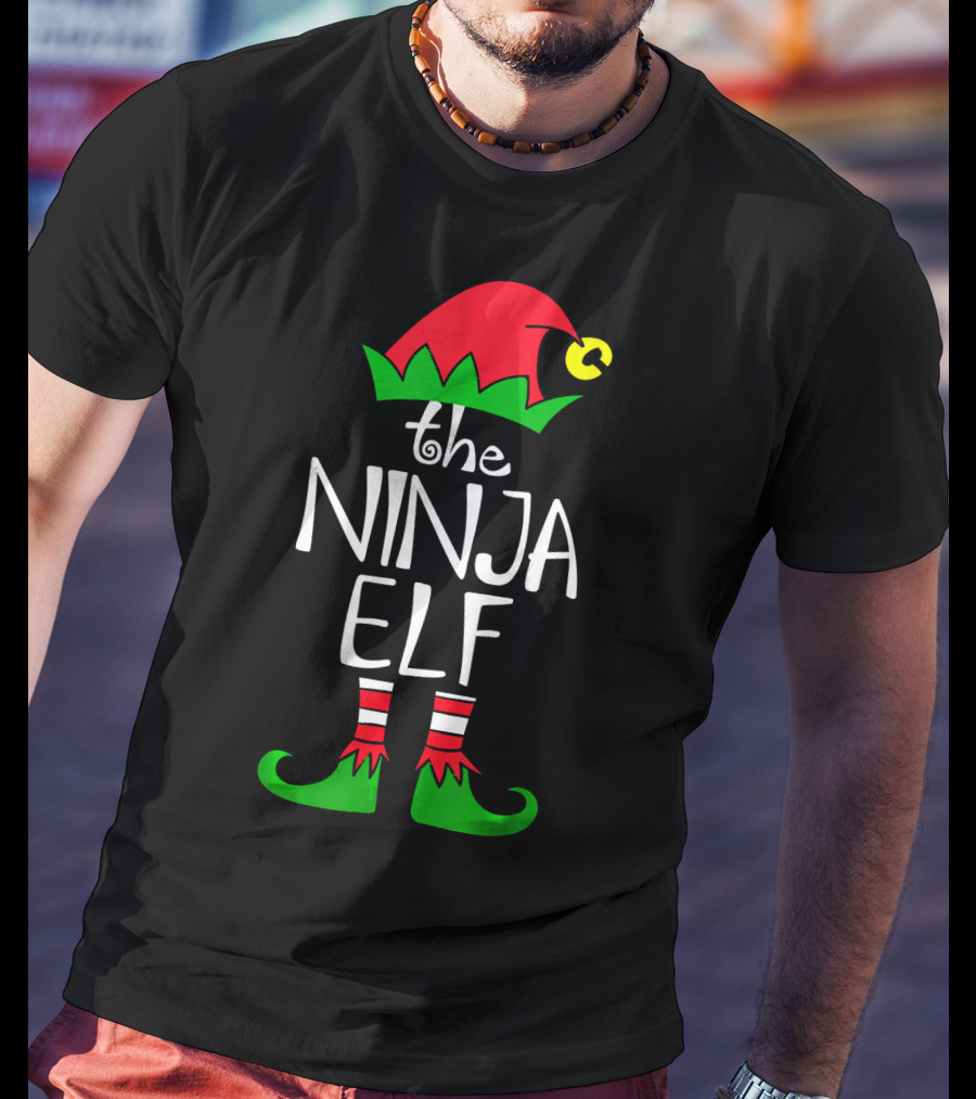 The Ninja Elf Outfit Christmas Hat And Shoes T-Shirt