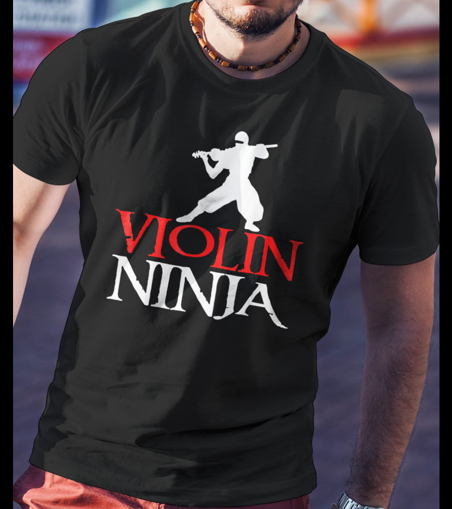 Violin Ninja Violinist Fiddle Martial Arts Fusion T-Shirt