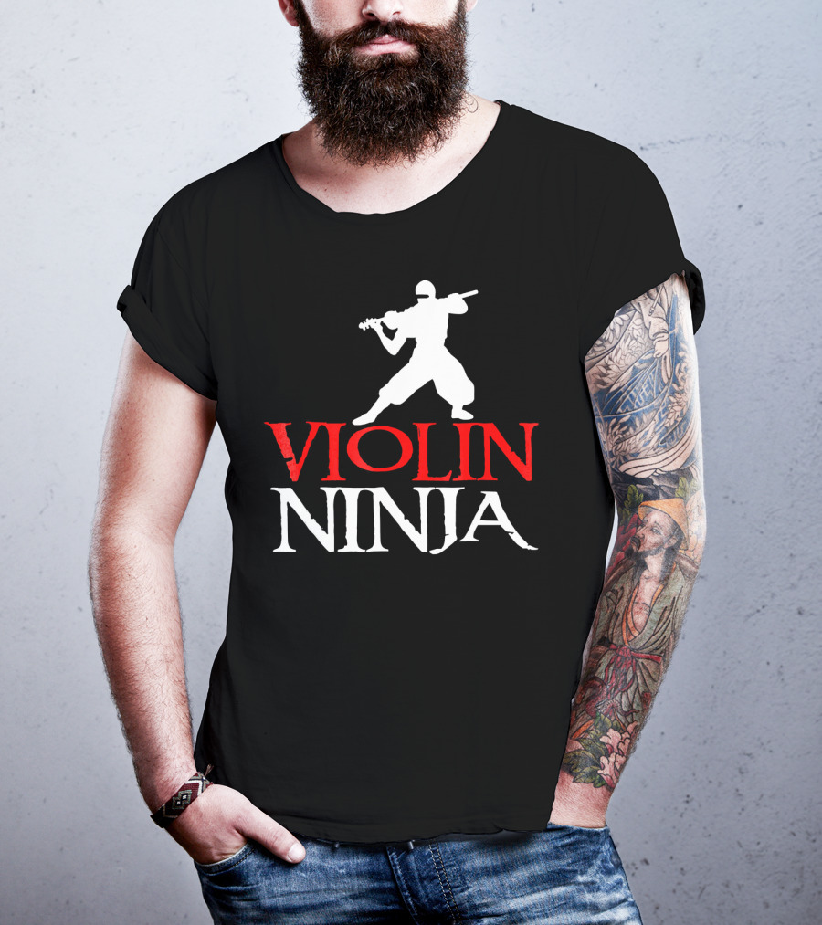 Violin Ninja Violinist Fiddle Martial Arts Fusion T-Shirt