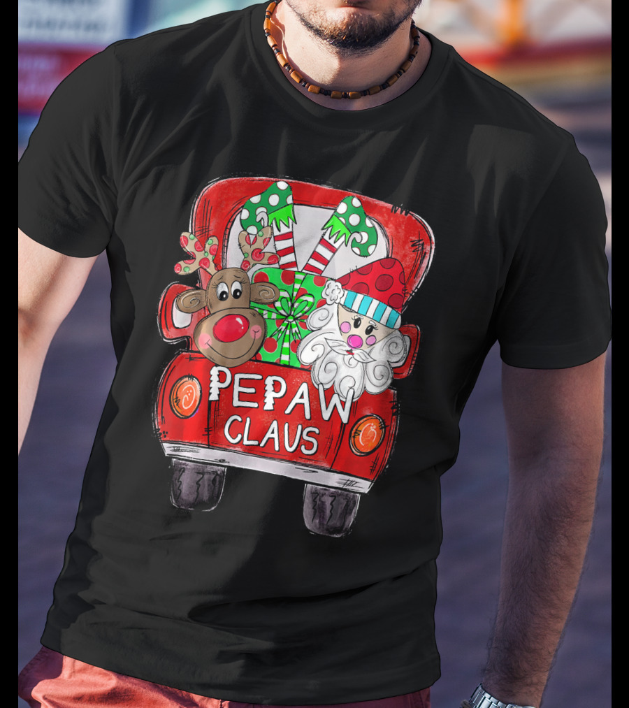 Pepaw Claus Reindeer Santa Christmas Truck With Gifts And Candy Canes T-Shirt