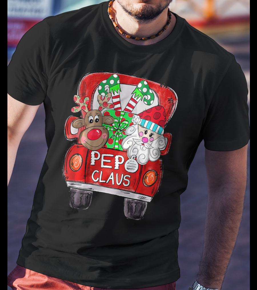 Pepo Claus Reindeer And Santa In Christmas Gift Back Truck T-Shirt
