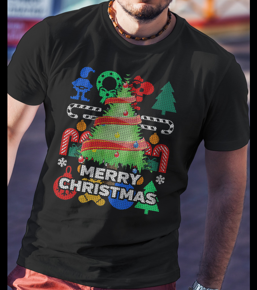 Merry Christmas Tree Ugly Xmas Tacky Sweater Candy Cane Ornaments T-Shirt
