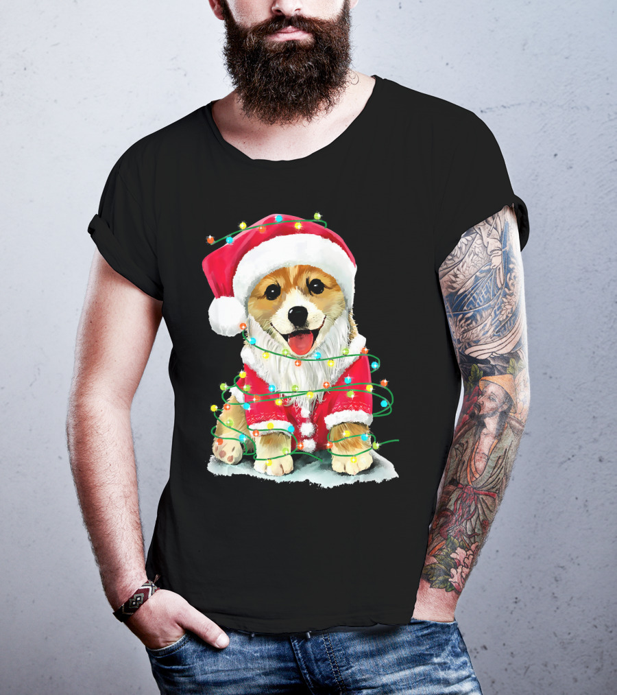 Festive Christmas Corgi Santa With Holiday Lights Corgmas San T-Shirt
