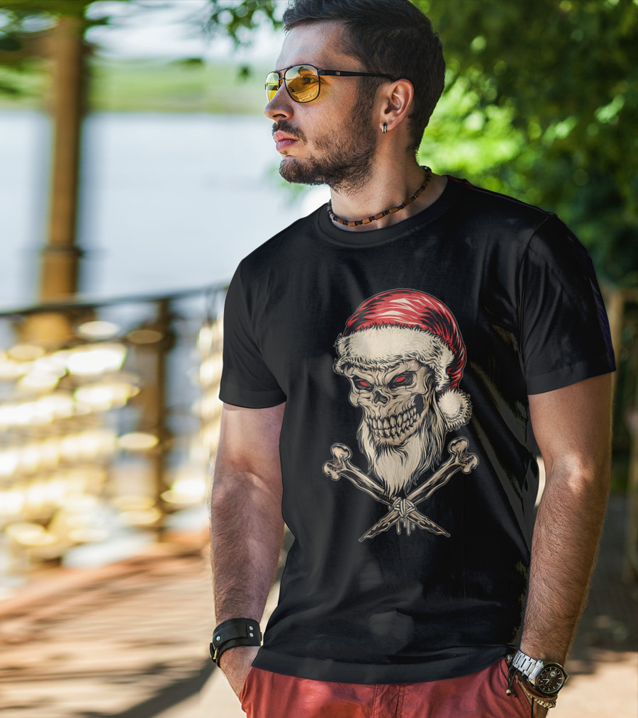 Vintage Santa Skull With Crossbones Christmas T-Shirt