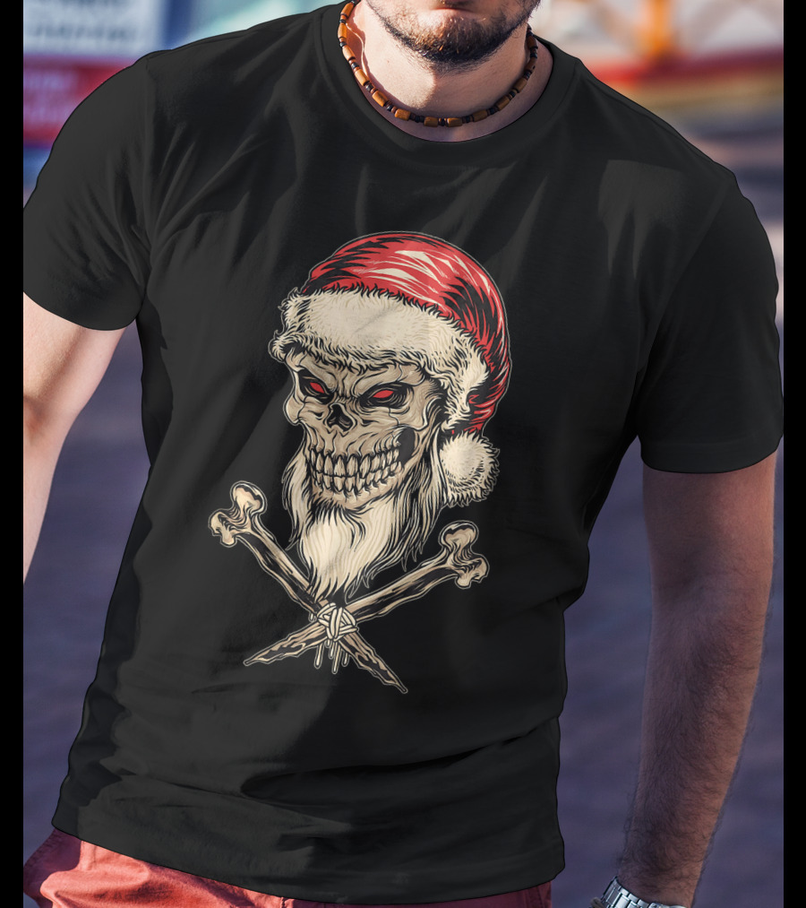 Vintage Santa Skull With Crossbones Christmas T-Shirt