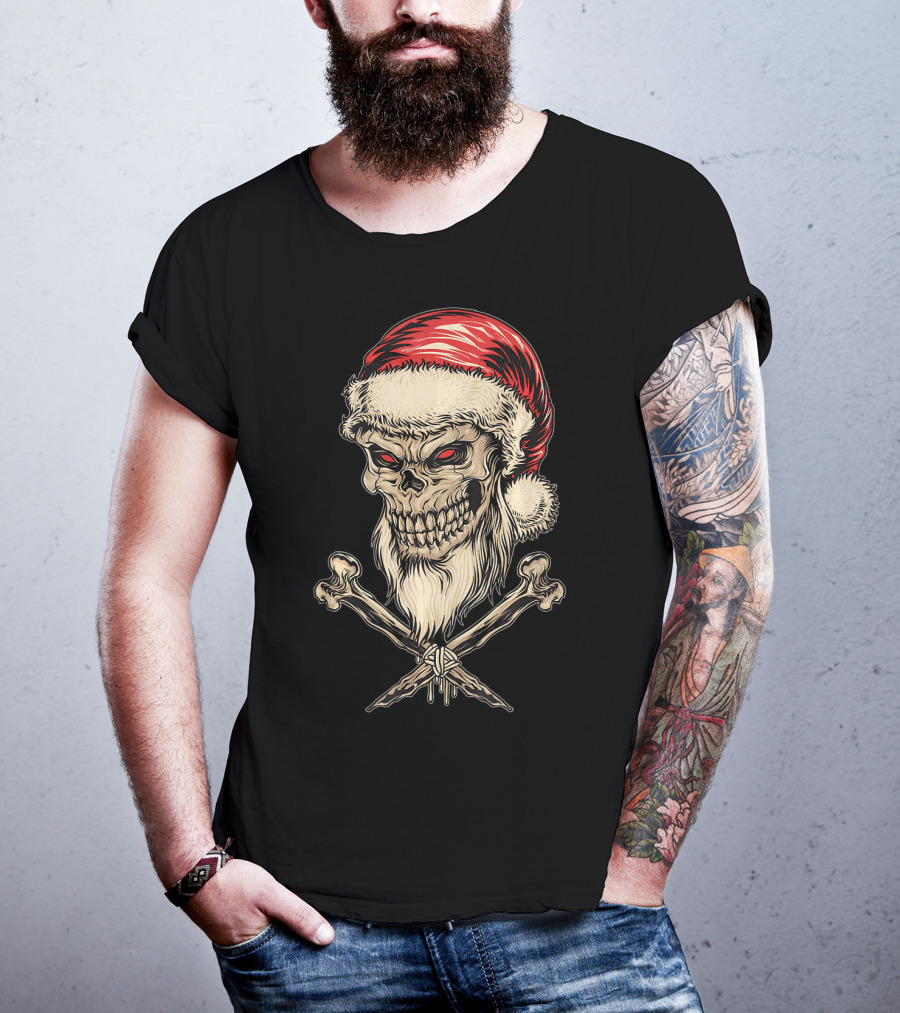 Vintage Santa Skull With Crossbones Christmas T-Shirt