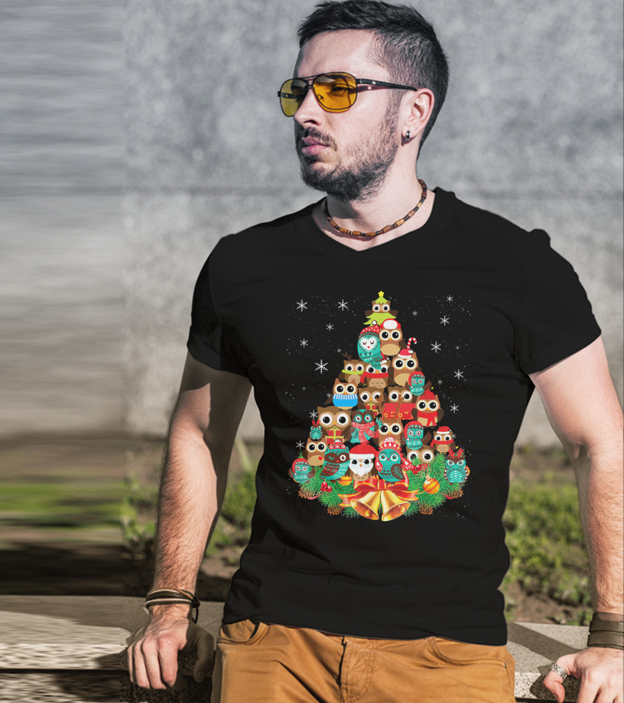 Owl Holiday Festive Tree Bells Ornaments Christmas T-Shirt