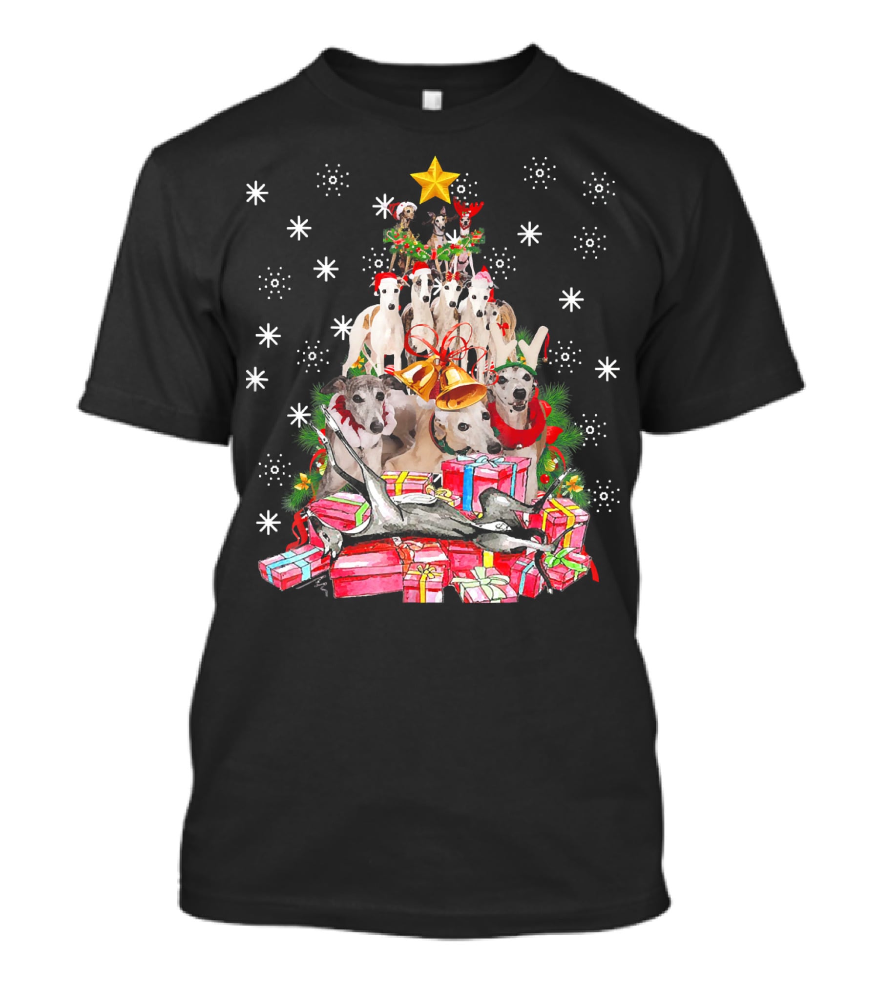 Whippets Christmas Tree With Star And Presents T-Shirt