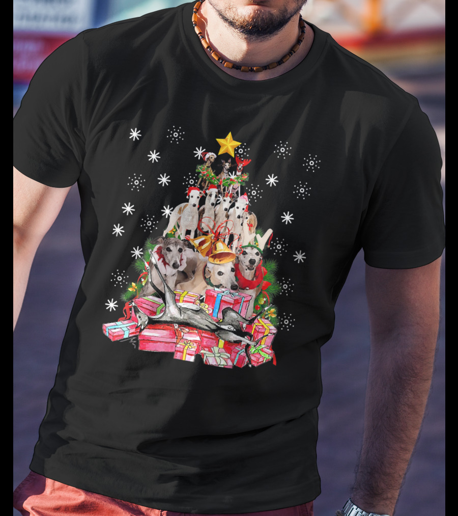 Whippets Christmas Tree With Star And Presents T-Shirt