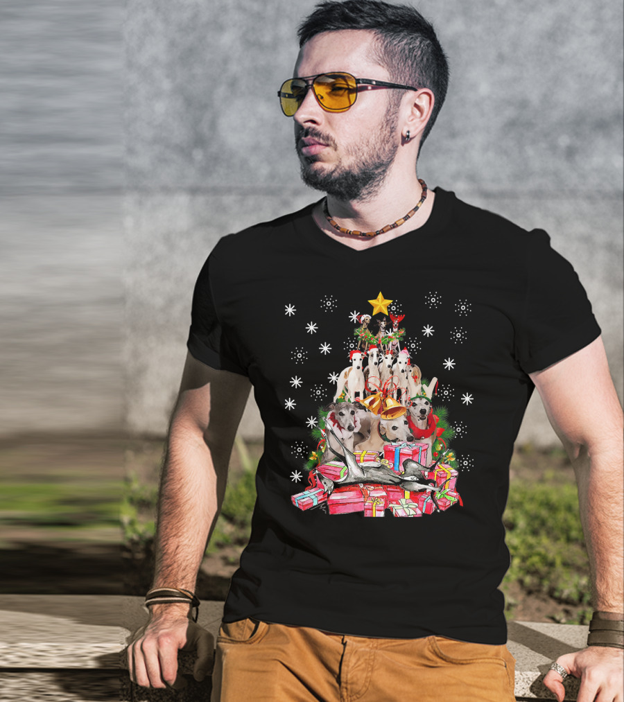 Whippets Christmas Tree With Star And Presents T-Shirt