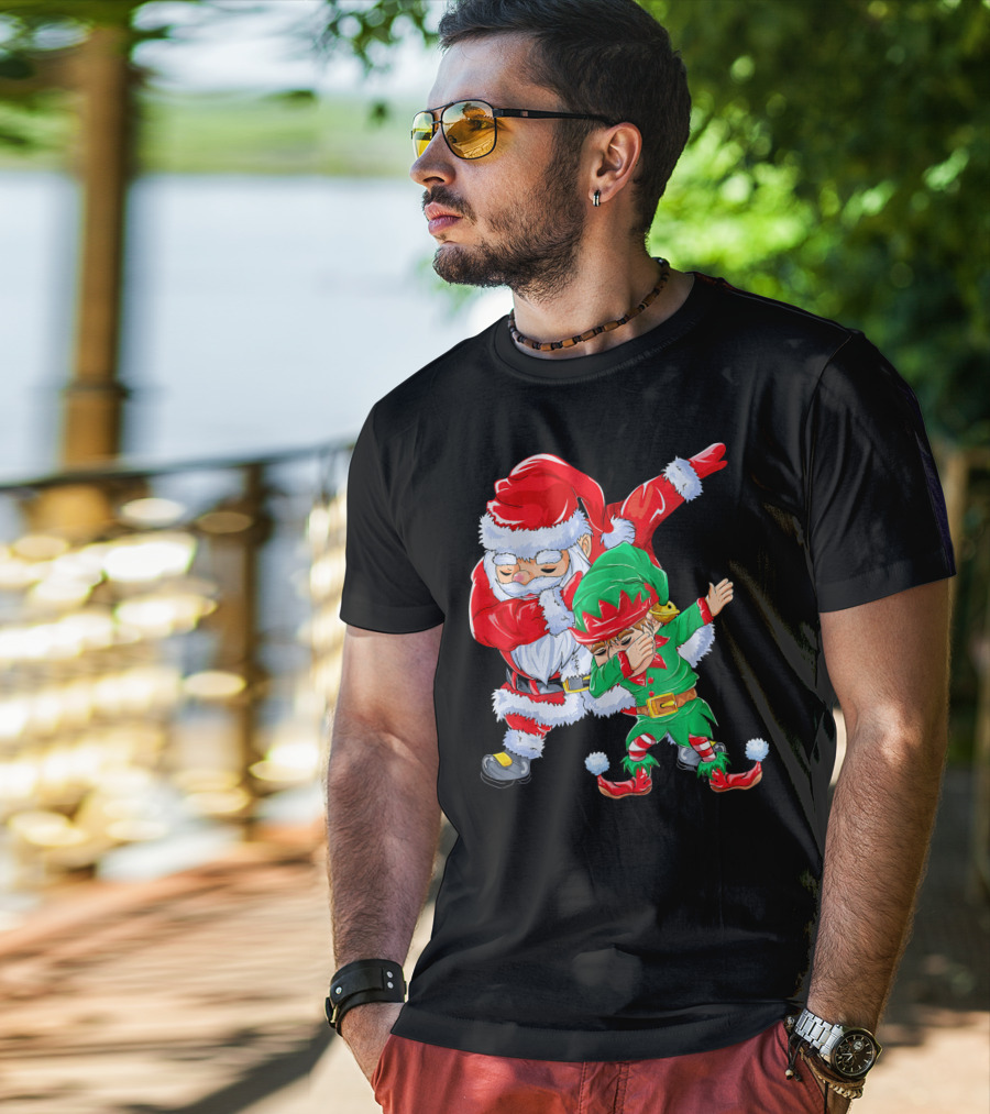 Santa And Elf Performing Dab Dance Moves T-Shirt