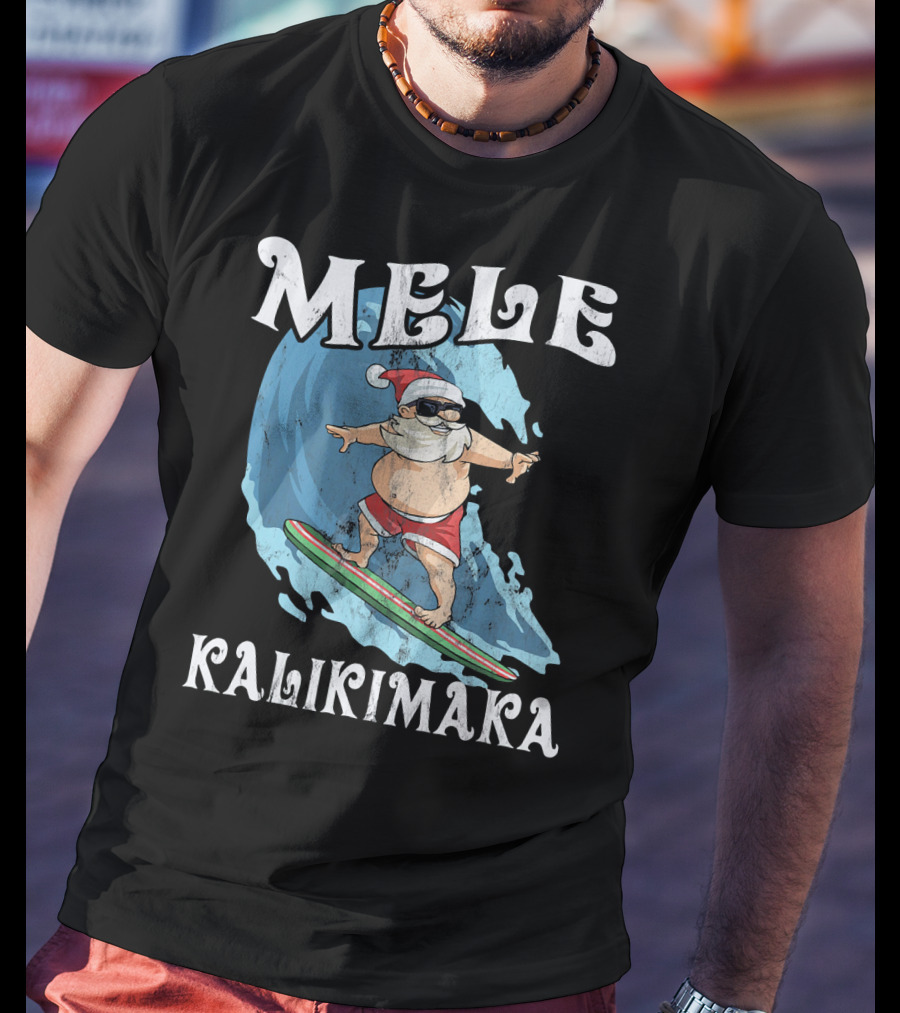 Mele Kalikimaka Funny Santa Surfing Wave T-Shirt