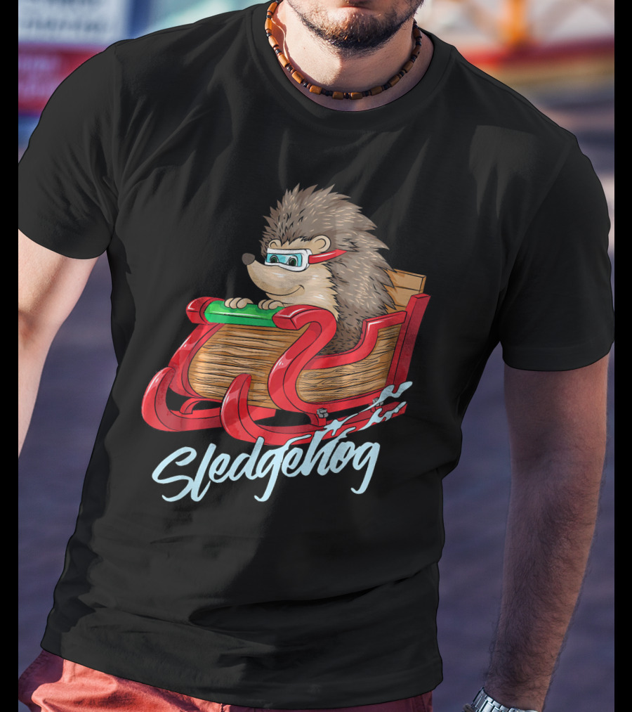 Sledgehog Funny Hedgehog Sleigh Pet Christmas T-Shirt