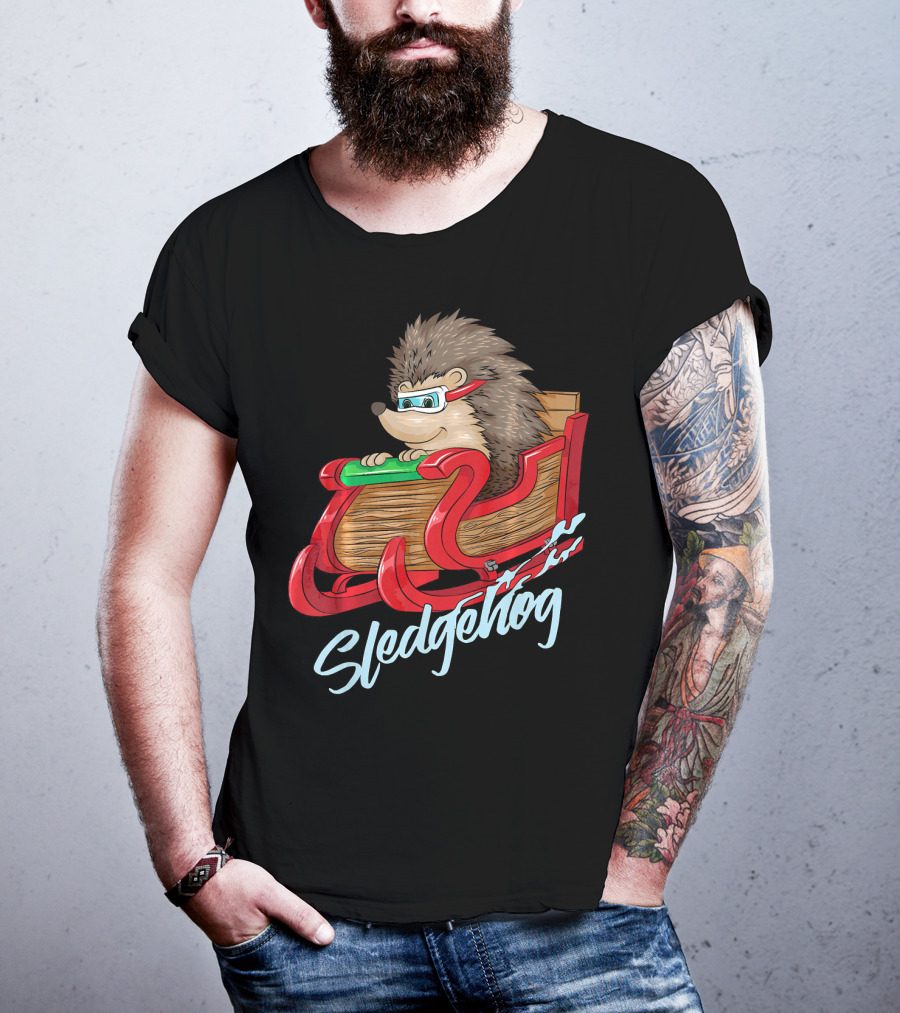 Sledgehog Funny Hedgehog Sleigh Pet Christmas T-Shirt