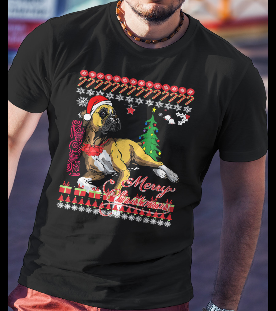 Merry Christmas Boxer Dogs Ugly Sweater Holiday T-Shirt