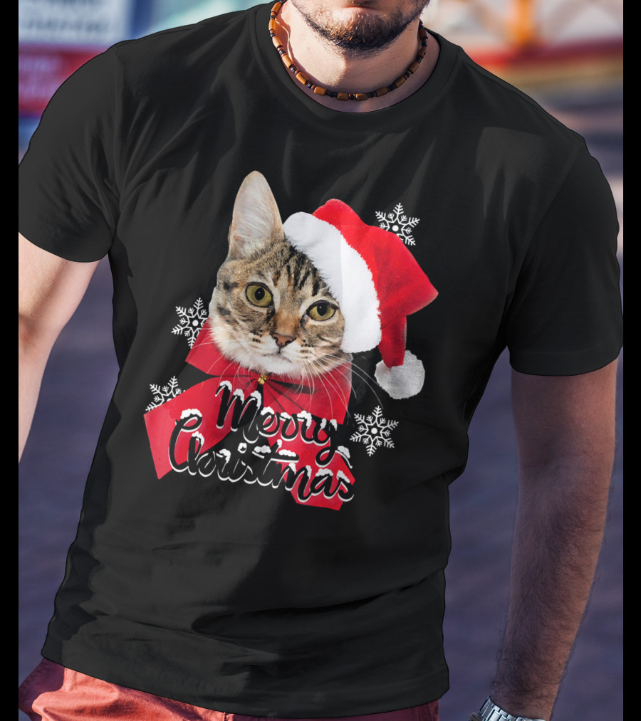 Merry Christmas Funny Cat Women Santa T-Shirt