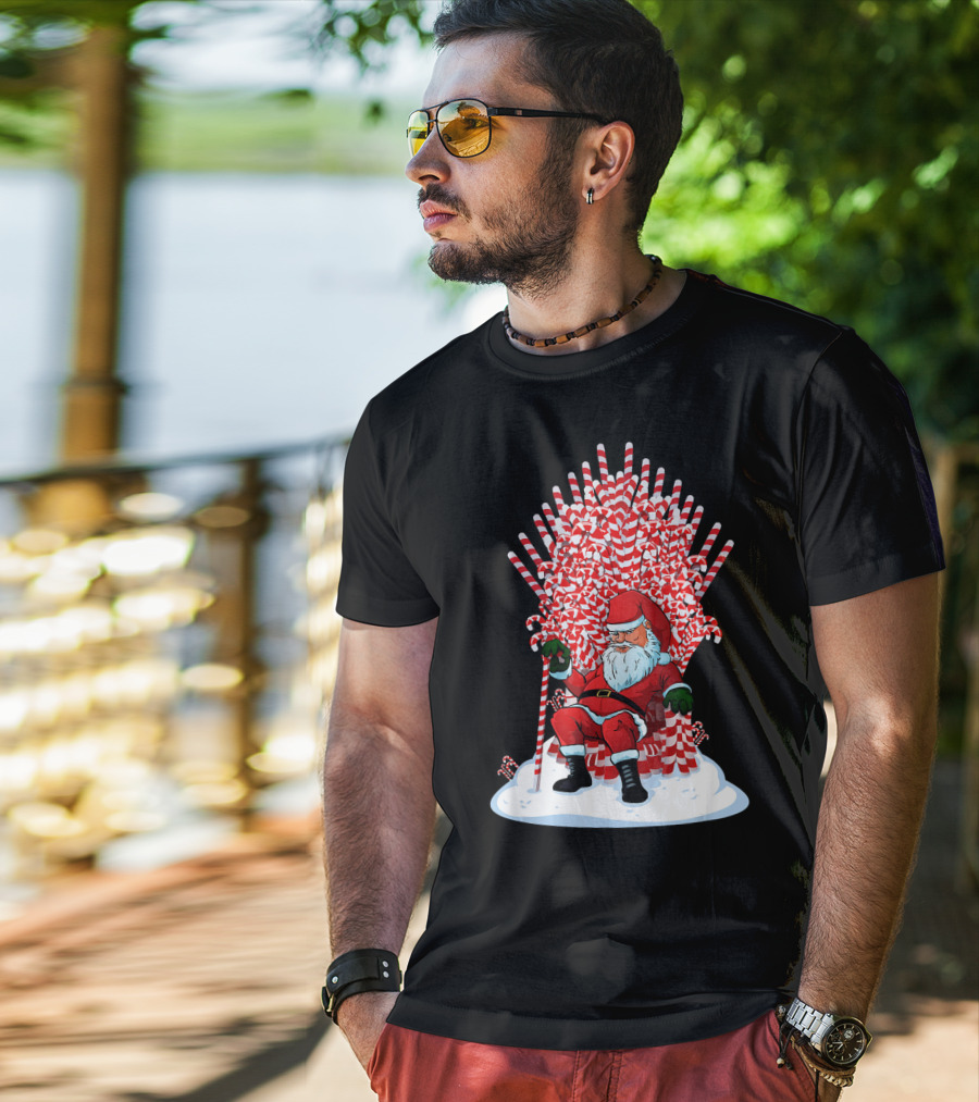 Santa Sitting On Candy Cane Throne Festive Christmas Chair Fantasy T-Shirt