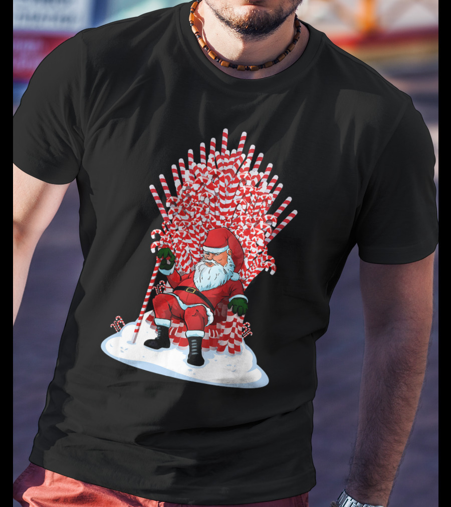 Santa Sitting On Candy Cane Throne Festive Christmas Chair Fantasy T-Shirt