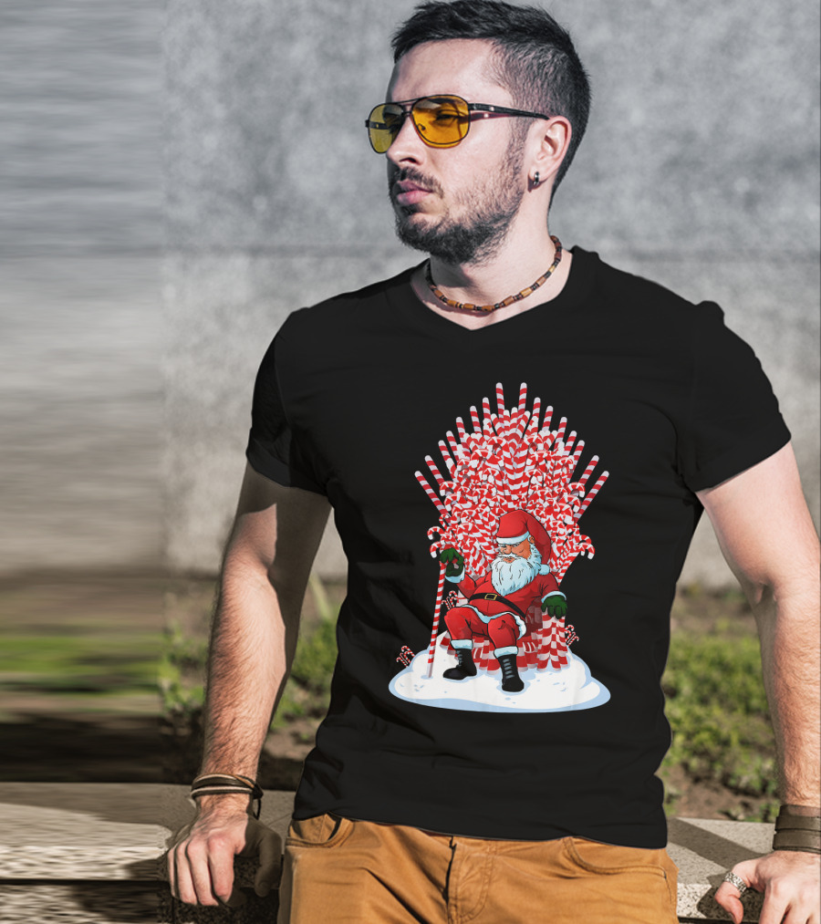Santa Sitting On Candy Cane Throne Festive Christmas Chair Fantasy T-Shirt