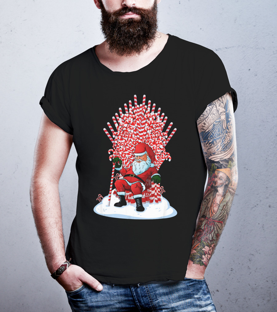 Santa Sitting On Candy Cane Throne Festive Christmas Chair Fantasy T-Shirt