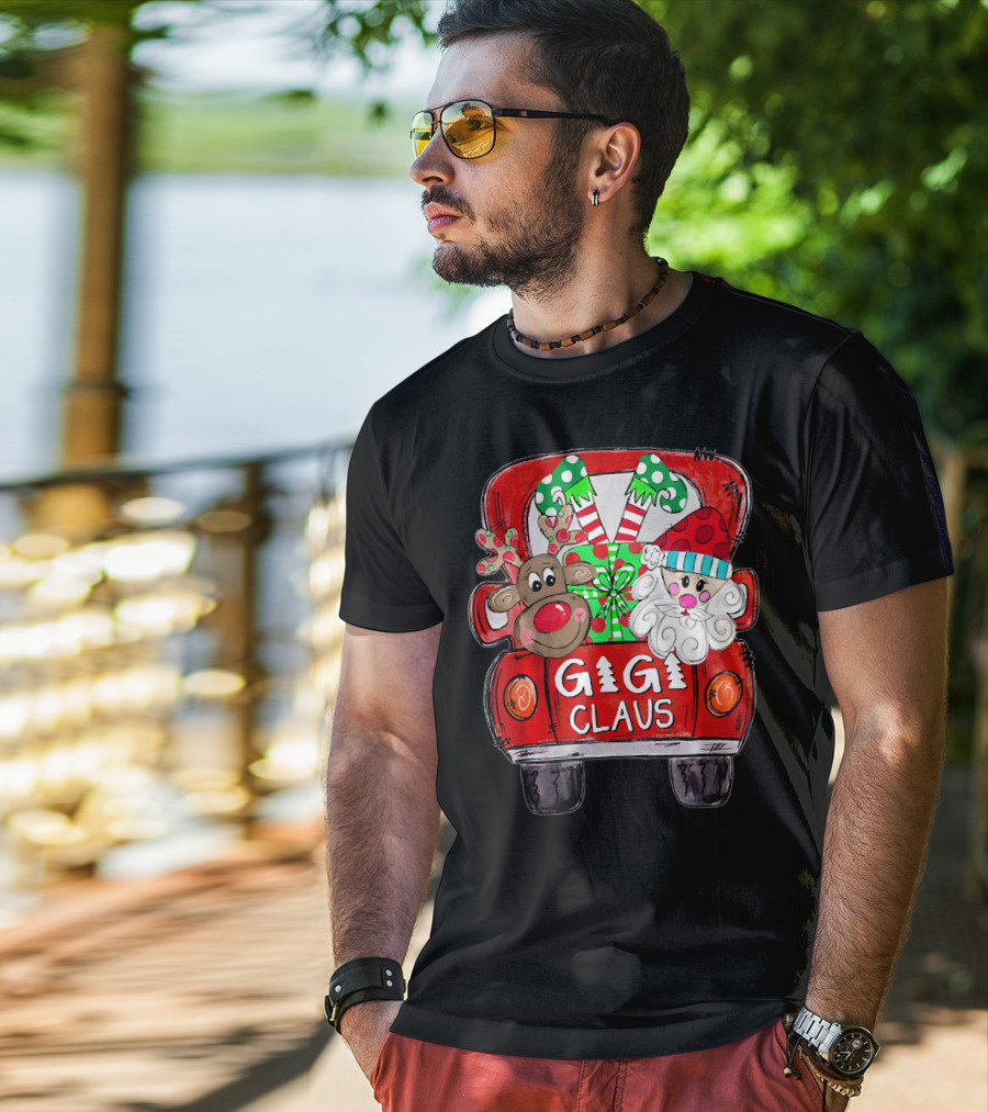 GiGi Claus Christmas Red Truck Reindeer With Gifts And Candy Canes T-Shirt