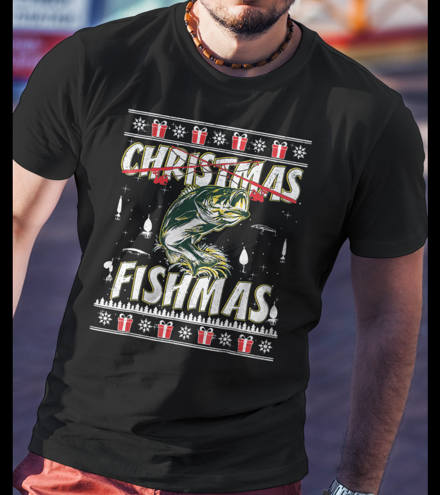 Christmas Fishmas Funny Fishing Presents Snowflakes T-Shirt