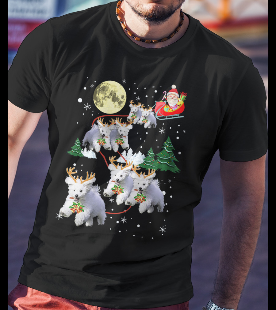 Funny Maltese Christmas Santa Claus Sleigh Reindeer Dogs Pajama T-Shirt