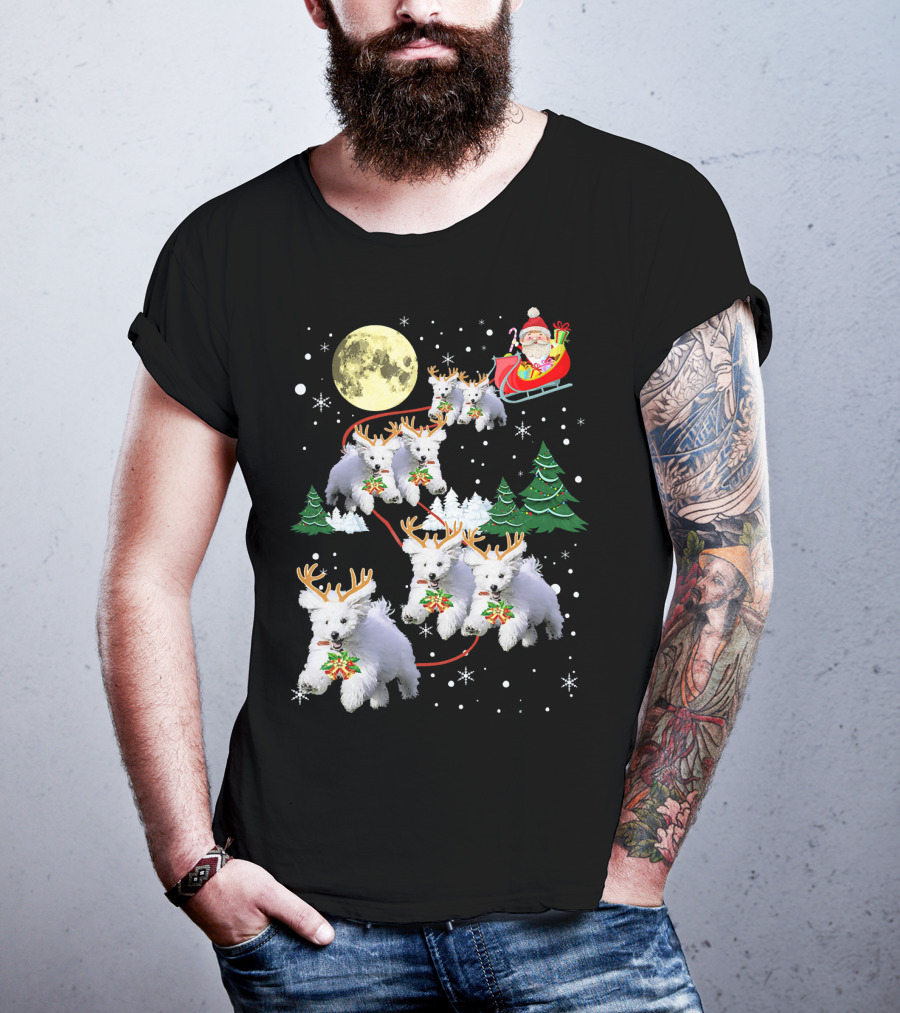 Funny Maltese Christmas Santa Claus Sleigh Reindeer Dogs Pajama T-Shirt