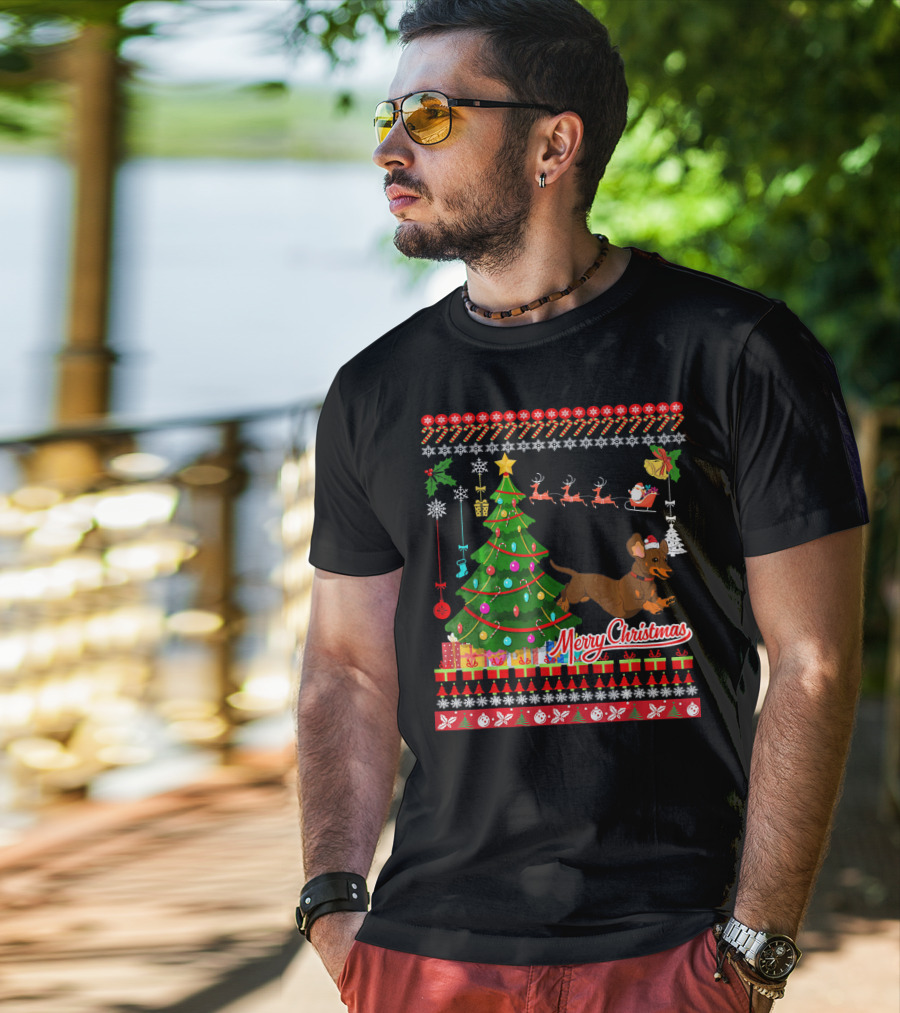 Merry Christmas Dachshund Dog UglyDac Holiday T-Shirt