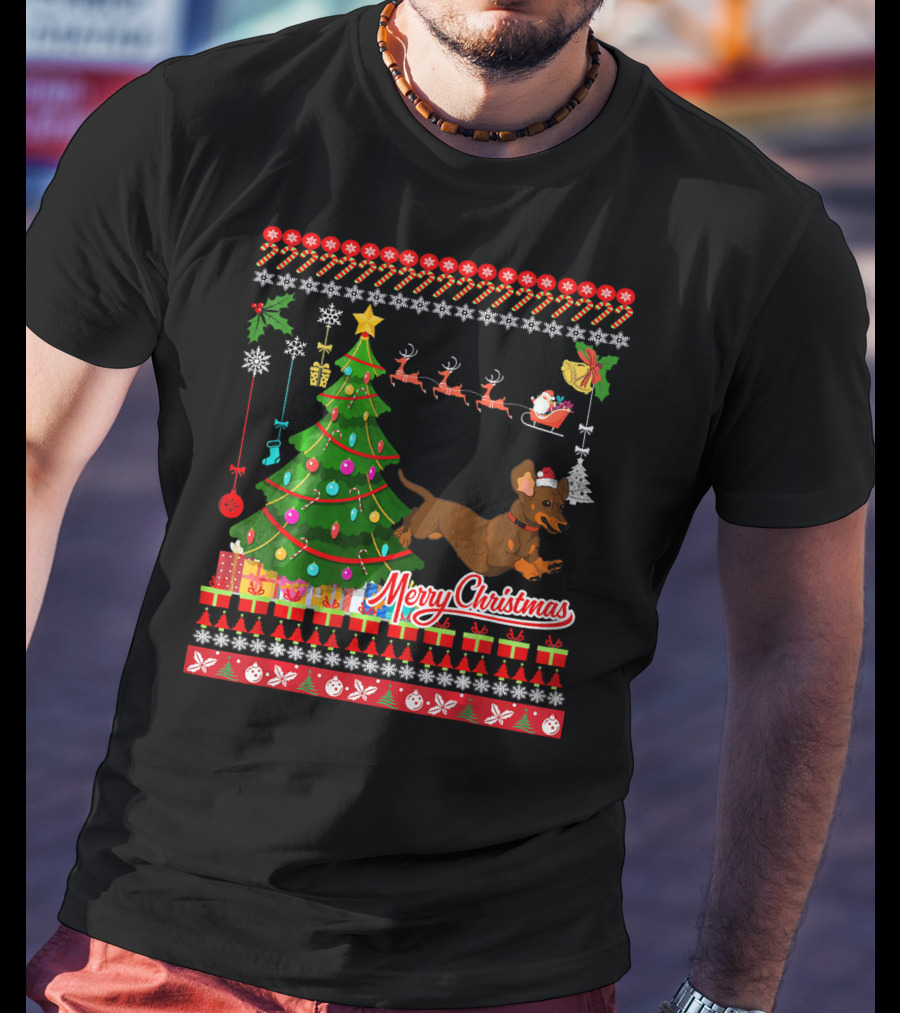 Merry Christmas Dachshund Dog UglyDac Holiday T-Shirt