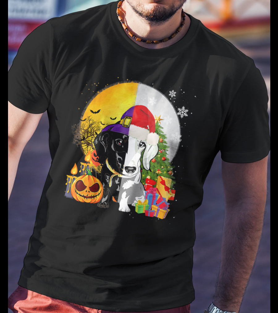 Dachshund Happy Halloween Merry Christmas Dual Holiday T-Shirt