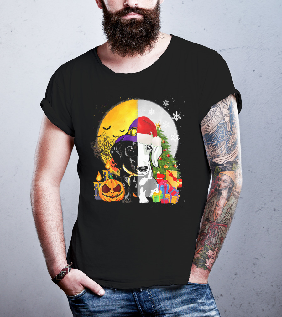 Dachshund Happy Halloween Merry Christmas Dual Holiday T-Shirt