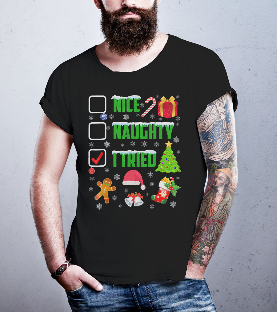 I Tried Nice Naughty Christmas Humor Candy Cane Gingerbread Santa Hat T-Shirt