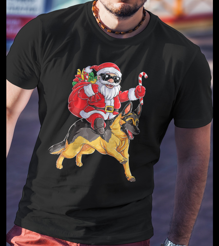 German Shepherd Santa Claus Christmas Fun T-Shirt