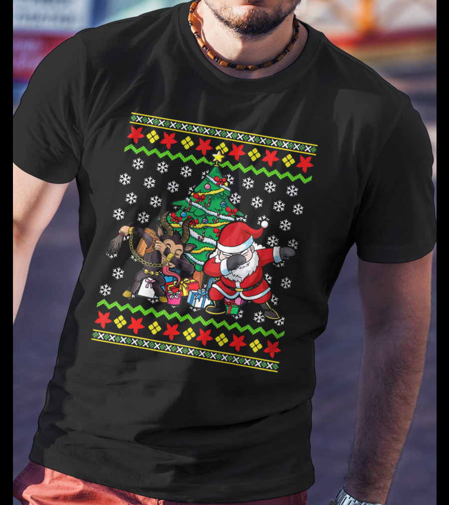 Christmas Kids Santa Krampus Dabbing Tree Snowflakes T-Shirt