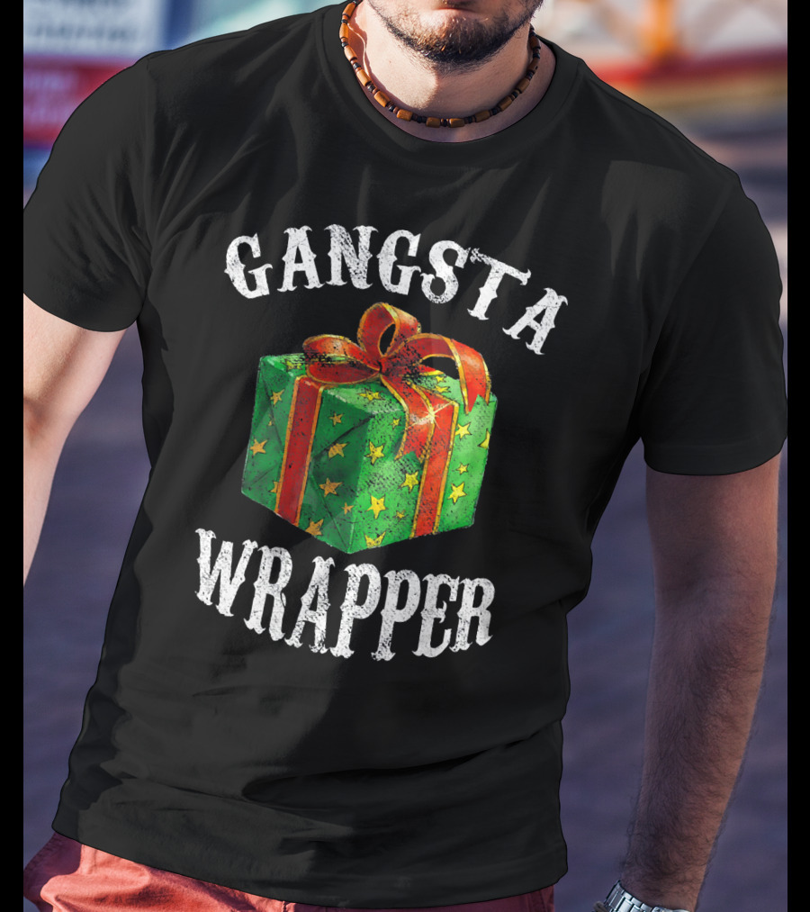 Gangsta Wrapper Green Gift Box With Red Bow And Stars T-Shirt