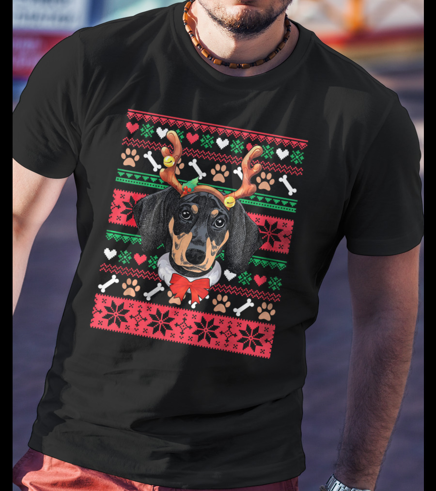 Dachshund Reindeer Ugly Christmas Dog T-Shirt