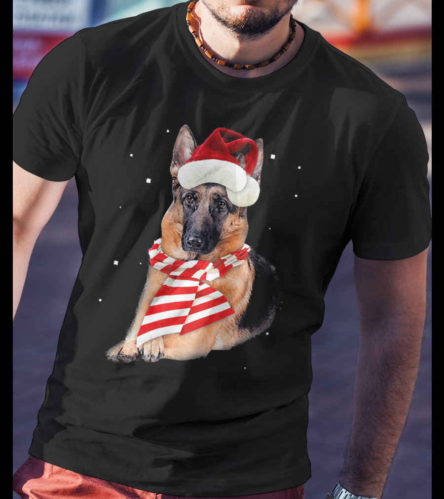 German Shepherd Santa Merry Christmas Holiday Dog T-Shirt