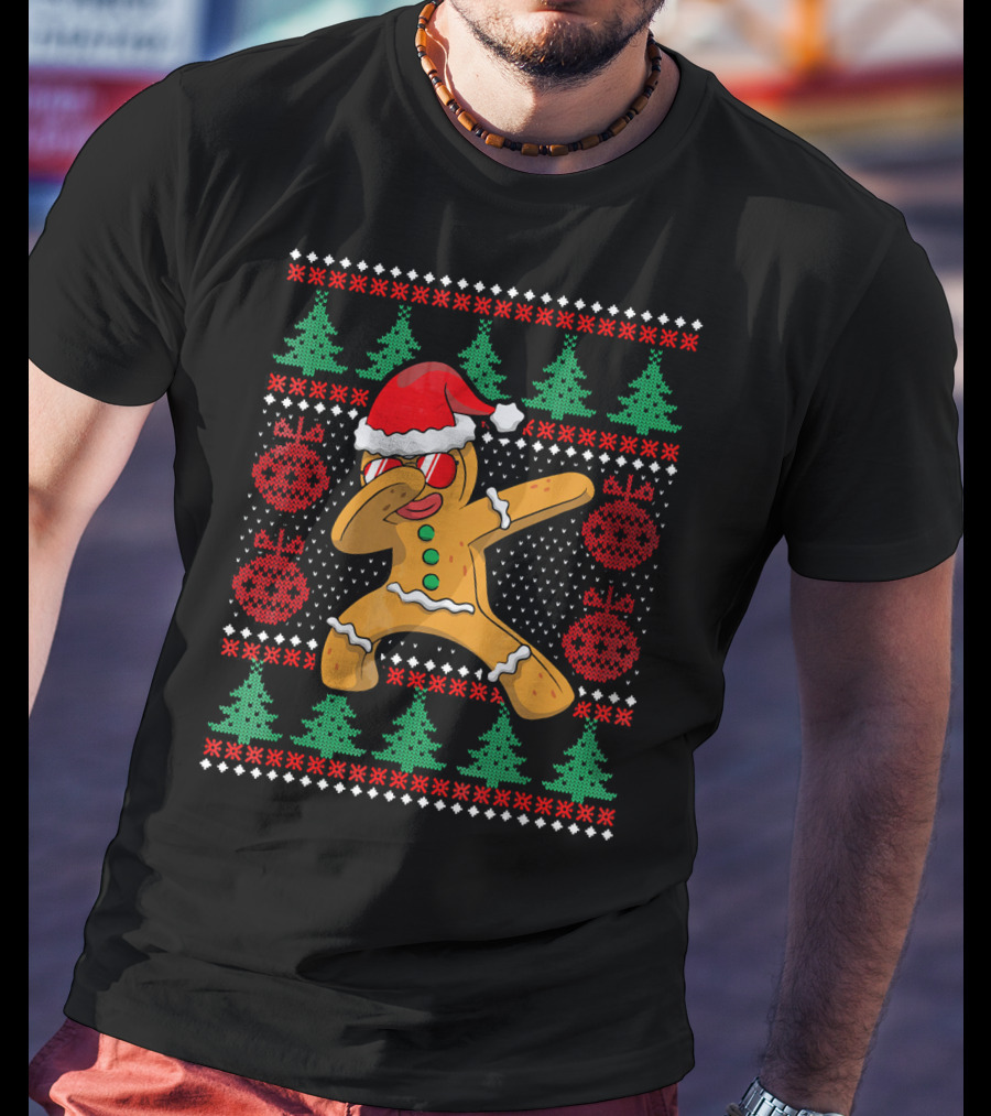 Ugly Christmas Gingerbread Dabbing Santa Hat Festive T-Shirt