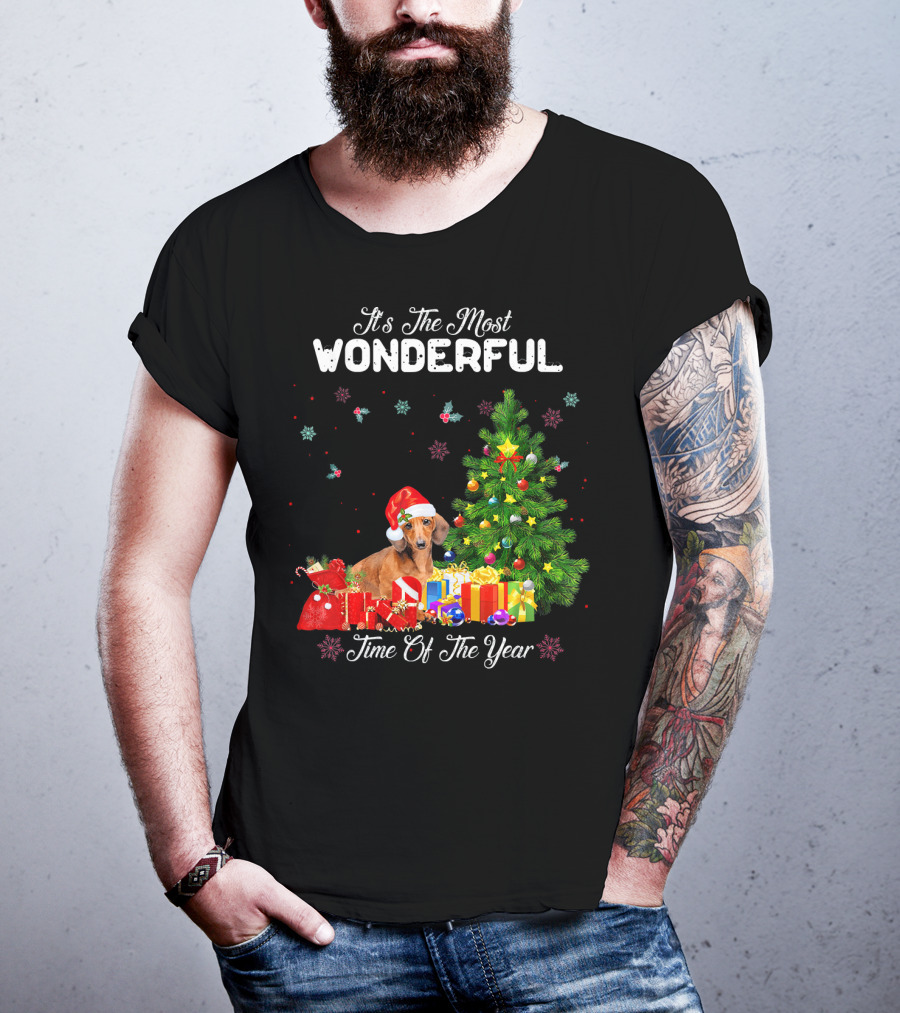 It's The Most Wonderful Time Of Year Dachshund Christmas Tree Presents T-Shirt