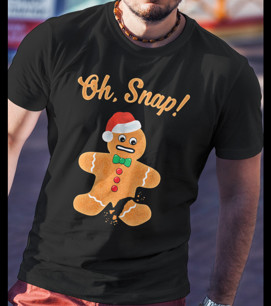 Funny Christmas Gingerbread Man Oh Snap Broken Cookie Santa Hat T-Shirt