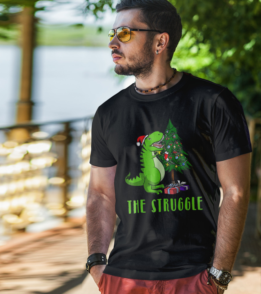 The Struggle T Rex Santa Christmas Tree T-Shirt