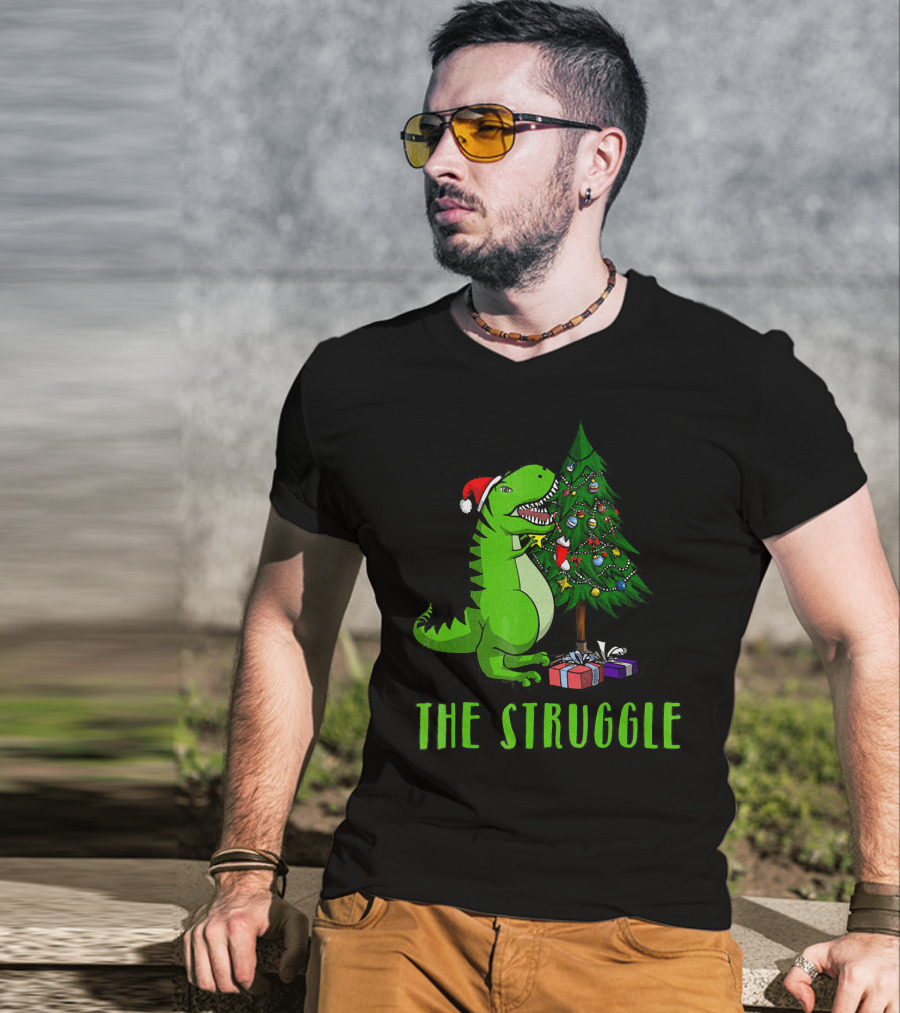 The Struggle T Rex Santa Christmas Tree T-Shirt