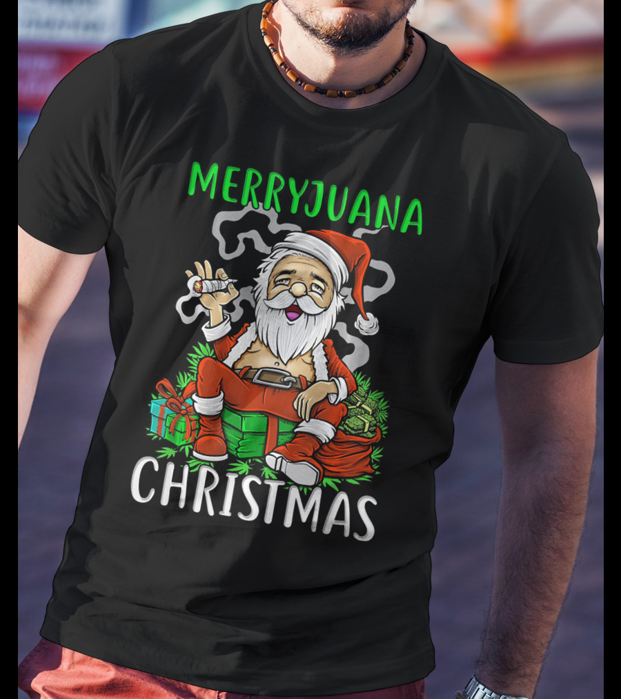 Merryjuana Christmas Santa Claus Smoking Weed T-Shirt
