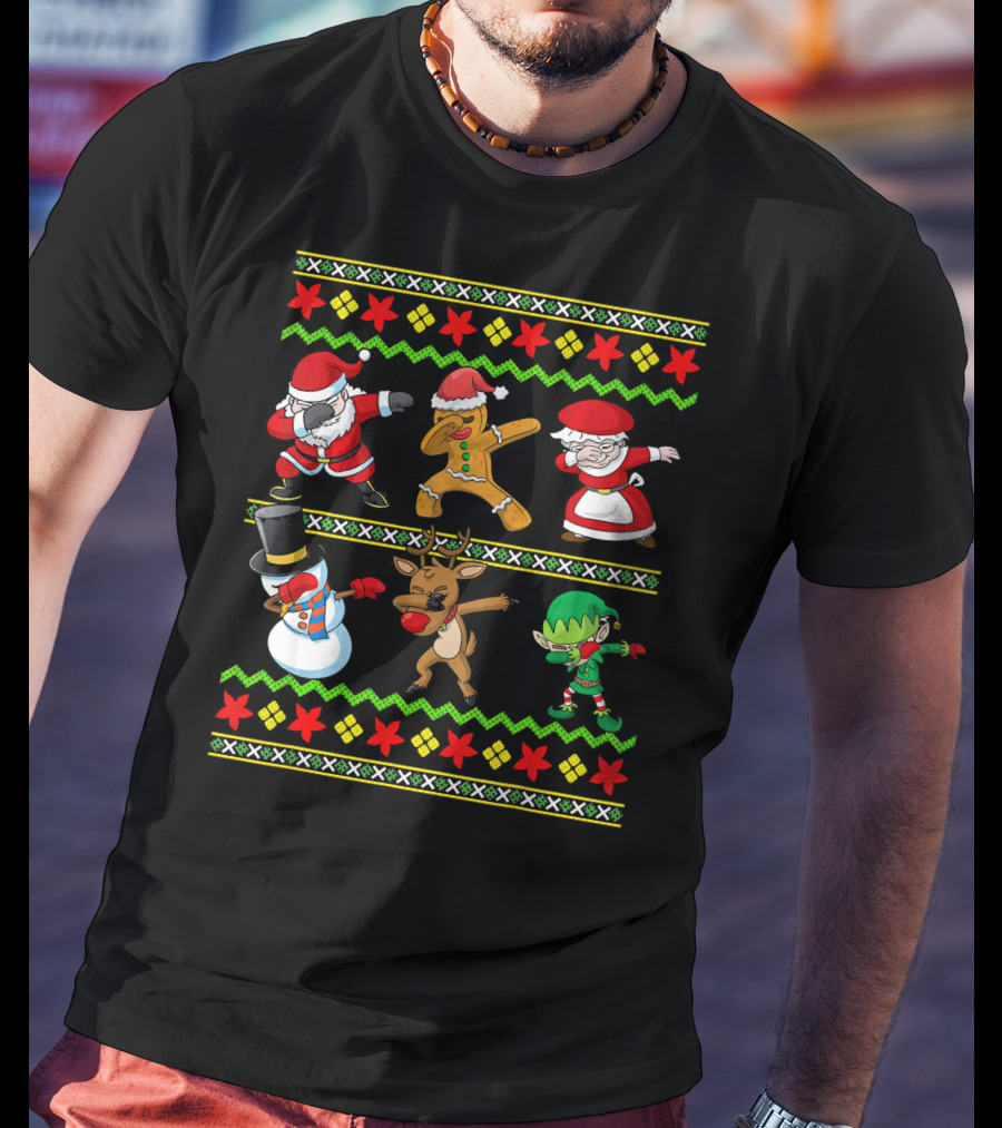Christmas Kids Santa Dabbing Squad Snowman Gingerbread Mrs Claus Reindeer Elf T-Shirt