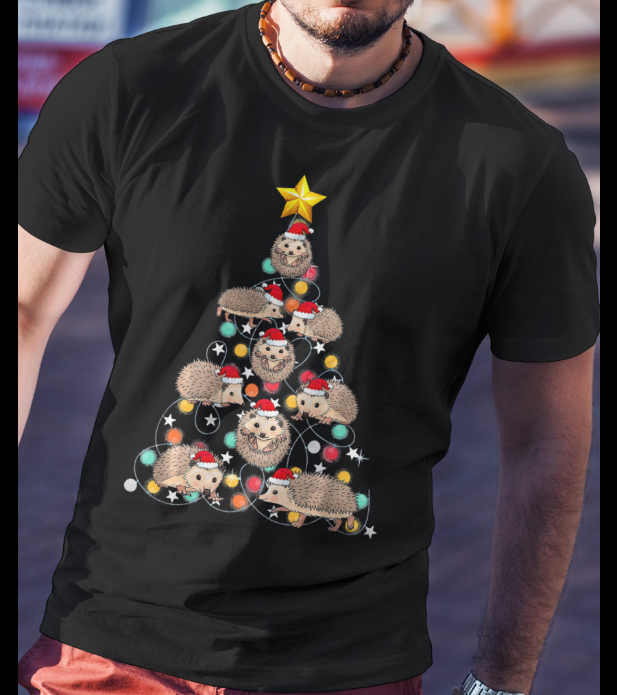 Santa Hedgehog Christmas Tree Funny Hedgehog Santa Hats T-Shirt