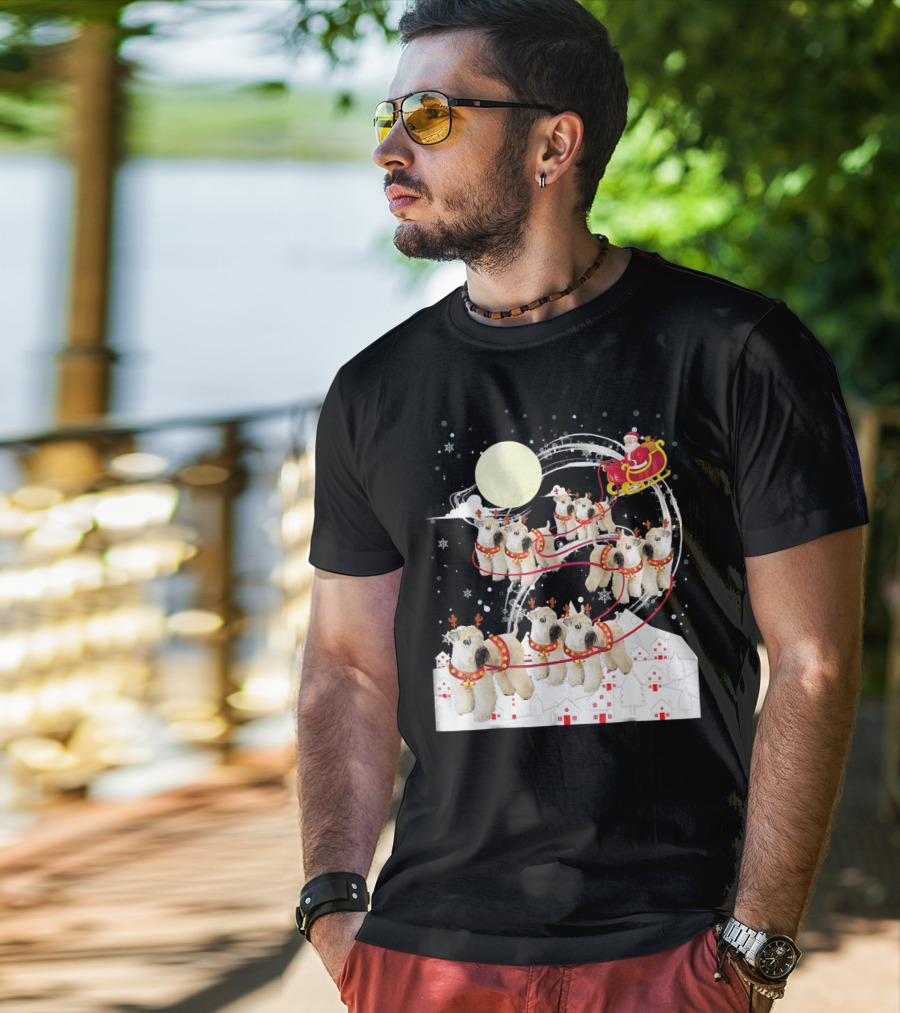 Soft Coated Wheaten Terrier Reindeer Christmas Santa Sleigh Moon Snow Holiday Scene T-Shirt