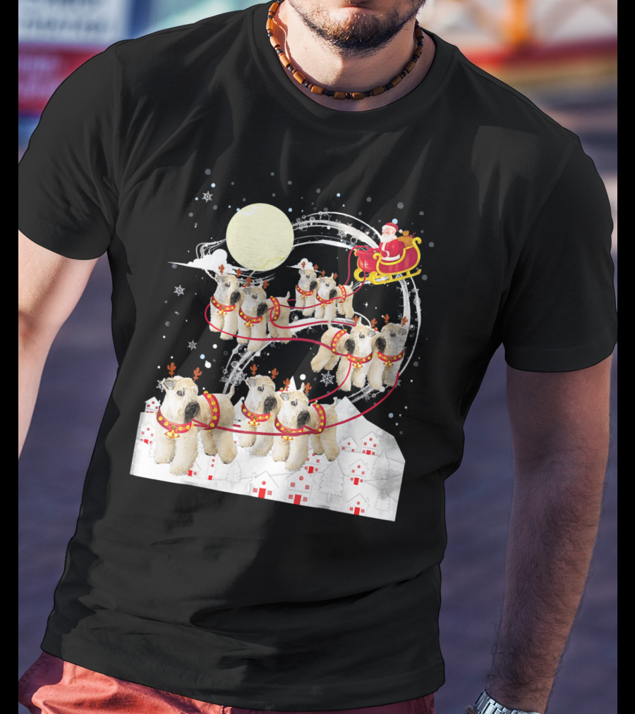 Soft Coated Wheaten Terrier Reindeer Christmas Santa Sleigh Moon Snow Holiday Scene T-Shirt