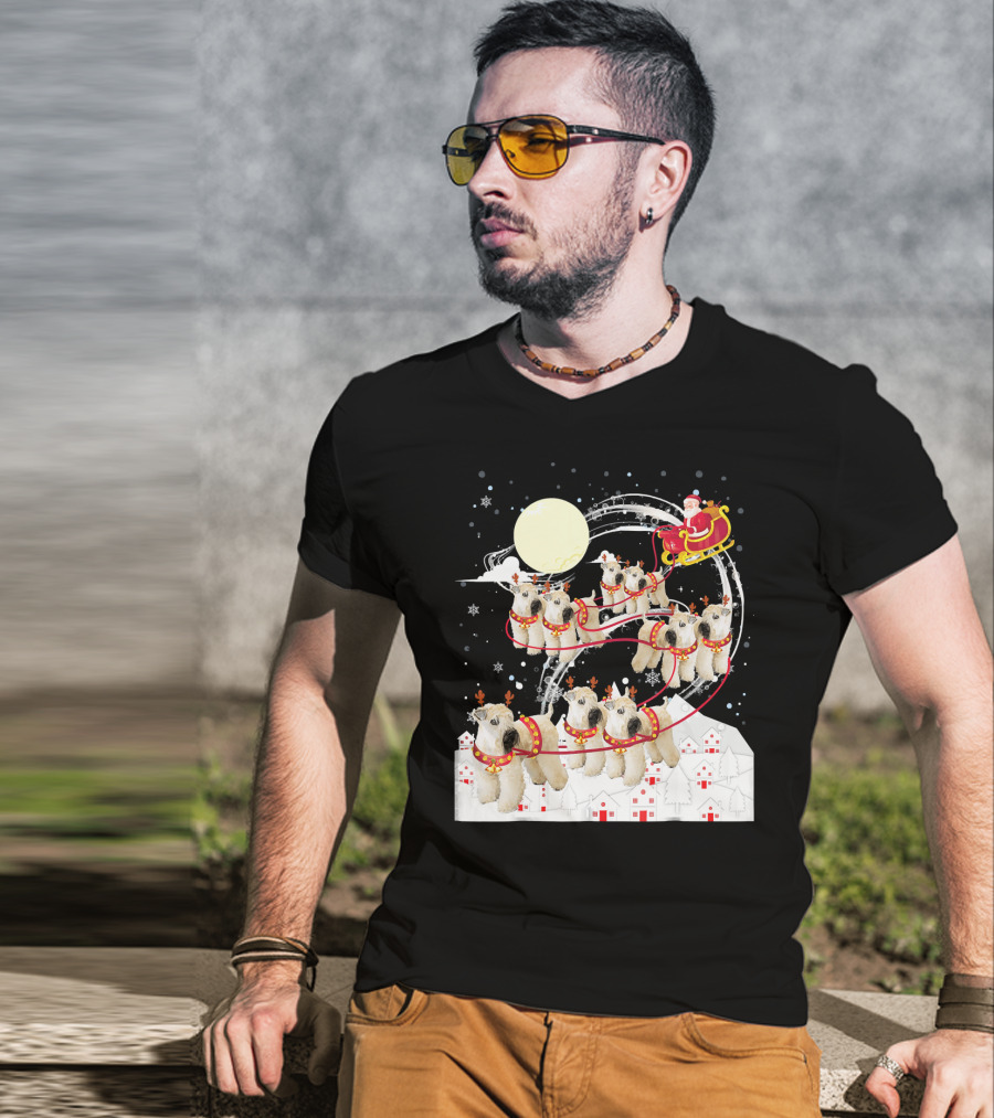 Soft Coated Wheaten Terrier Reindeer Christmas Santa Sleigh Moon Snow Holiday Scene T-Shirt